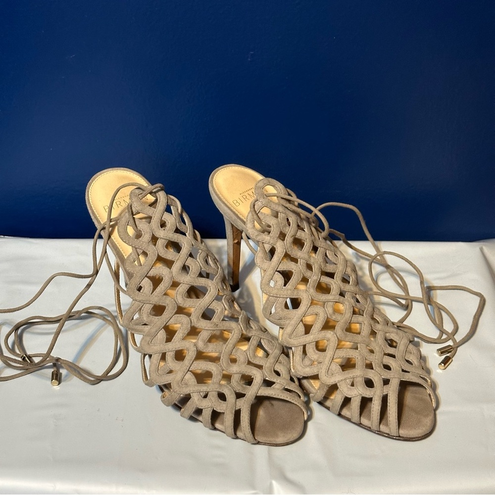 Alexandre Birman Taupe Lace-Up Heels